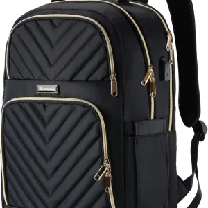 Women's Quilted Laptop Backpack with USB Charging Port, Anti-Theft Design, Large Capacity for School and Travel